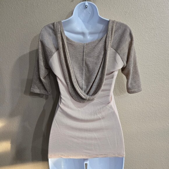 Daytrip Small Beige/Taupe Rhinestone Cross Raglan Top w/ Draped Back - Picture 2 of 3